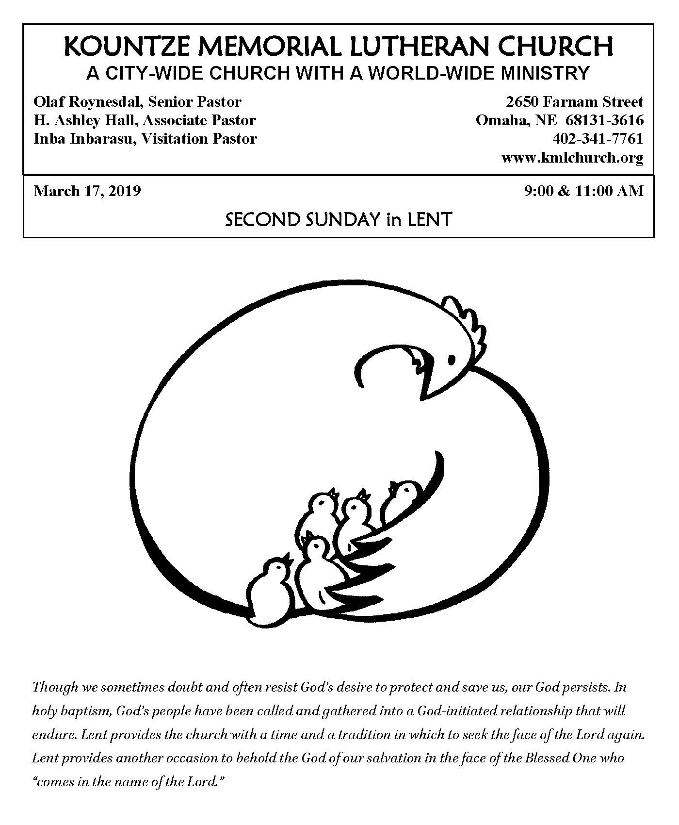 Second Sunday in Lent March 17th, 2019 – Kountze Memorial Lutheran